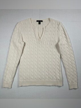 Lauren Ralph Lauren Ivory Cable V-Neck Sweater - Women’s
